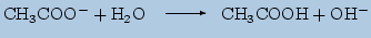 $\displaystyle \mathrm{CH_3COO^-+ H_2O\unitlength 1mm \begin{picture}(15,3) \put(4,1.3){\vector(1,0){8}} \end{picture}CH_3COOH+ OH^-}$